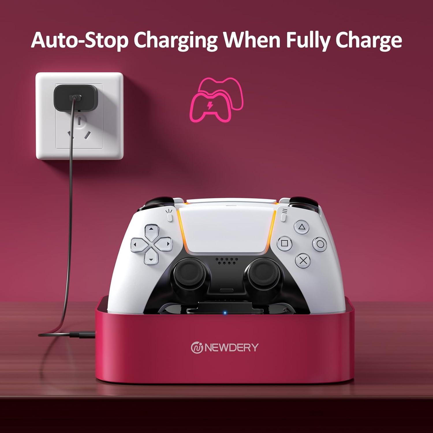 NEWDERY for PS5 Controller Charger Station Compatible with Dualsense Edge, Fast Charging Dock Stand with Cable, Dual Charging Station for PlayStation 5 & DualSense Edge Controller - Image 6