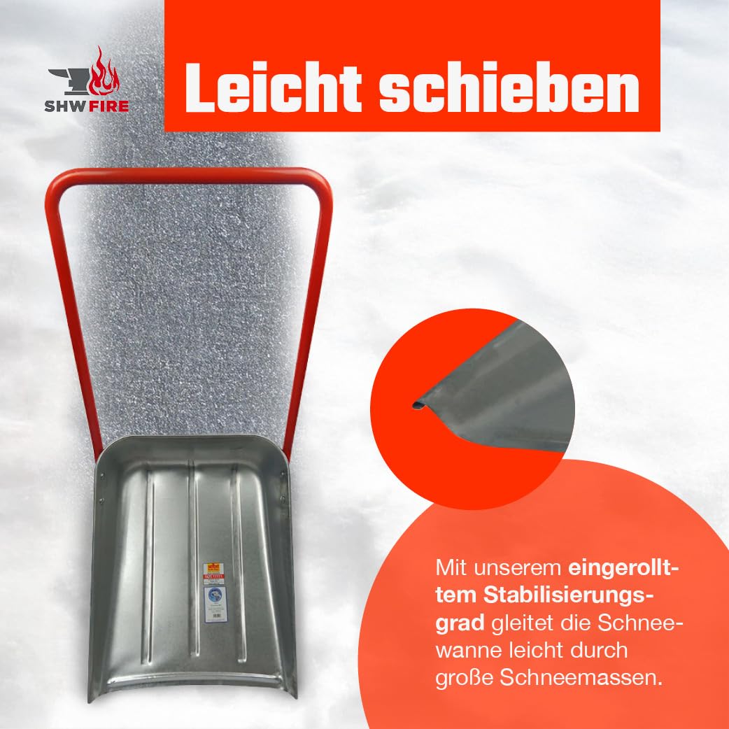 SHW-FIRE Maxi Schneeschieber 62 cm, robuste Schneewanne aus Stahlblech