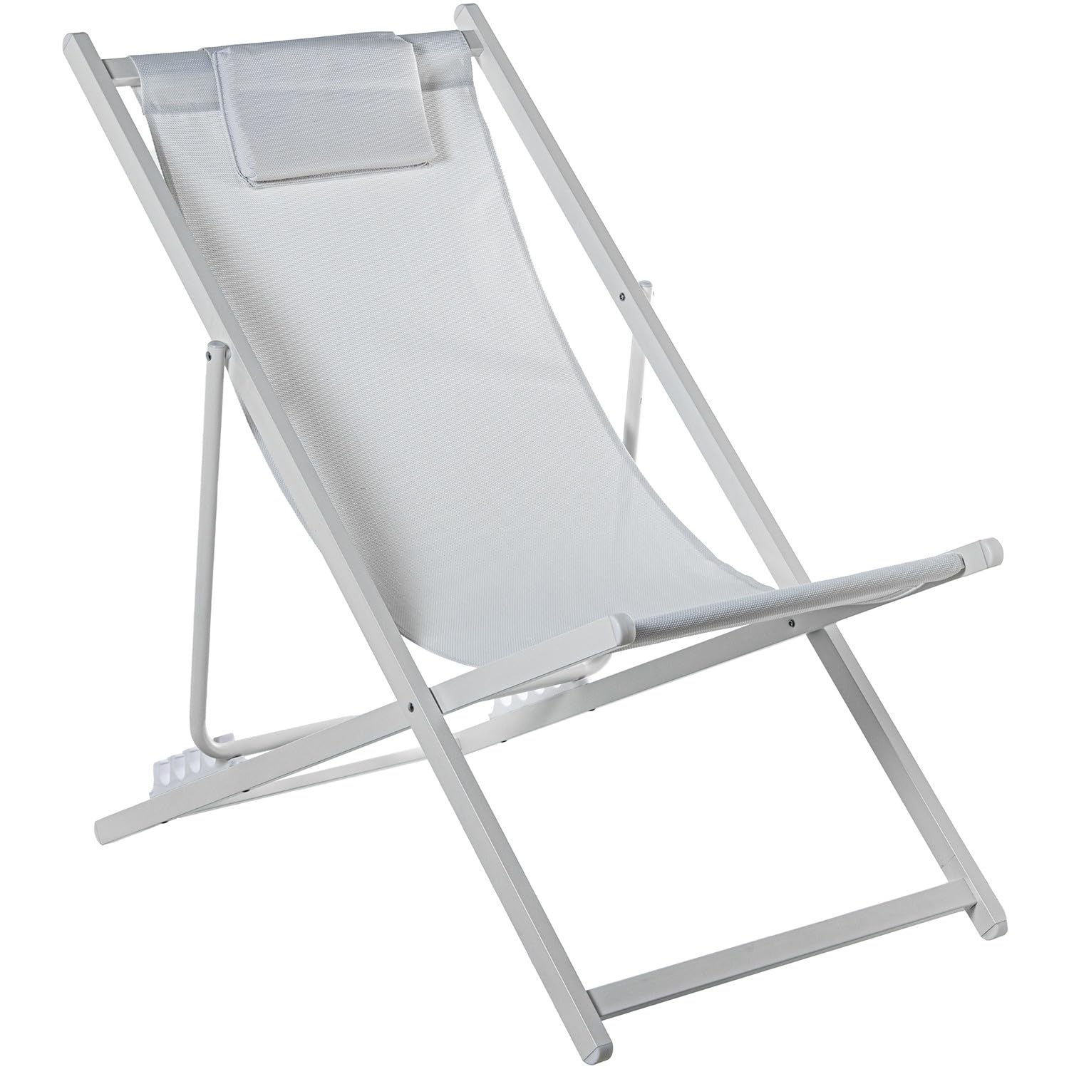 DRW Hamaca Plegable de Aluminio y textileno con 5 Posiciones en Blanco 92x82x103 cm