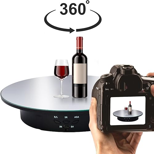 Miniatura 9 de JAYEGT Soporte de exhibición giratorio motorizado, carga de 7.87 pulgadas/17.6 libras, tocadiscos giratorios eléctricos de 360 grados para productos
