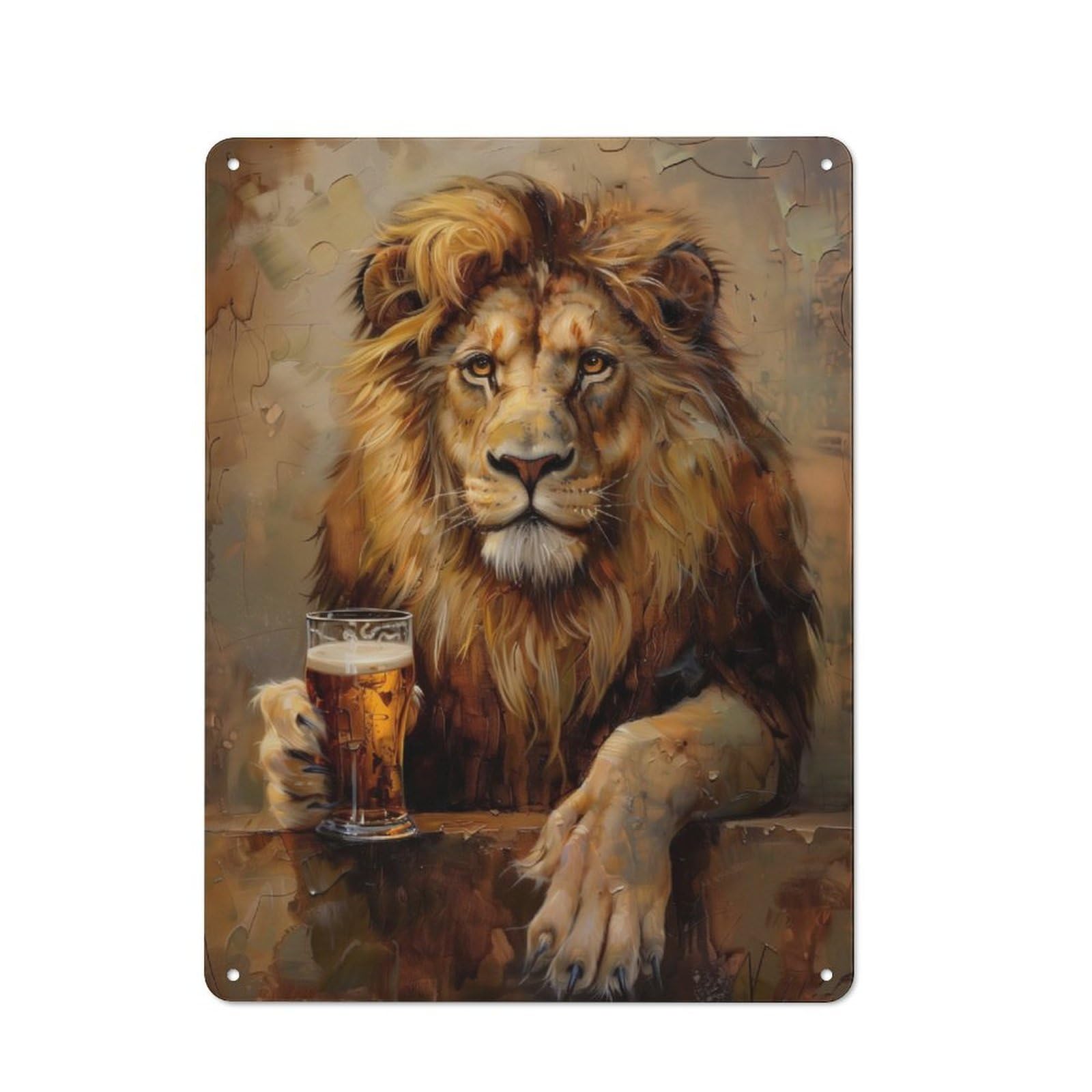 Junmoney Beer Drinking Lion Retro Metal Plaque 40X30cm For Lounge Or Reading Corner, Winter Wall Decor For Reading Corner Decorators
