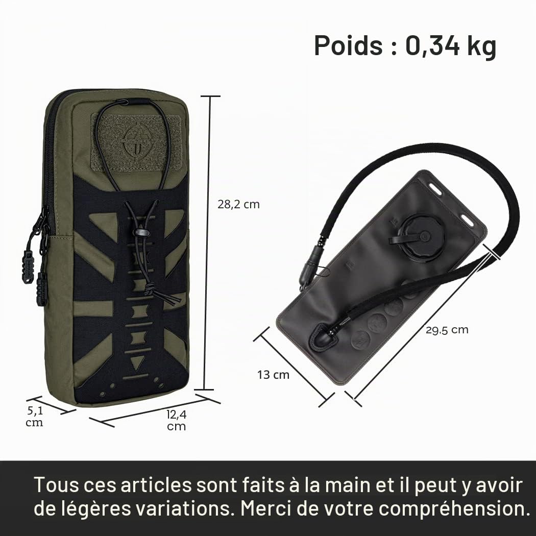 Pochette d'Hydratation Tactique avec Vessie 1L Universelle pour Sac d'Hydratation à Eau 1L Poche d'Hydratation Molle Découpée au Laser 500D Nylon