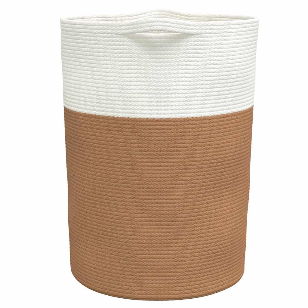 Baumwoll-Aufbewahrungskorb Braun Weiß Ø49x65 cm faltbar mit Griffen für Kleidung Decken platzsparend langlebig atmungsaktiv