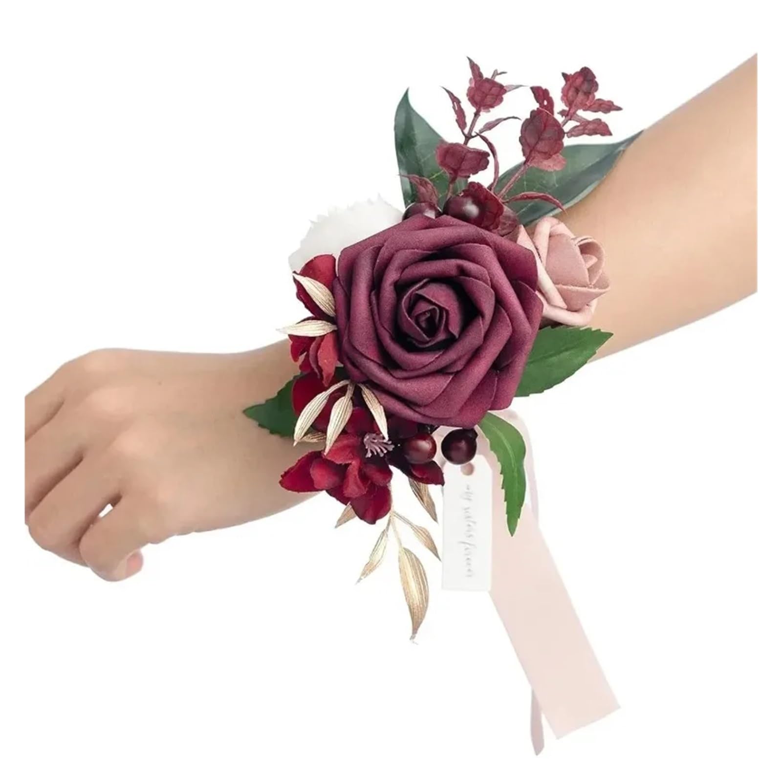 Hzomif Two-Tone Artificial Rose Wrist Corsage 4pcs Valentine's Day Rose Wrist Corsage for Bride Groom Prom Wedding Artificial Silk Flowers Adjustable Wristband Artificial Flowers(ColorE)