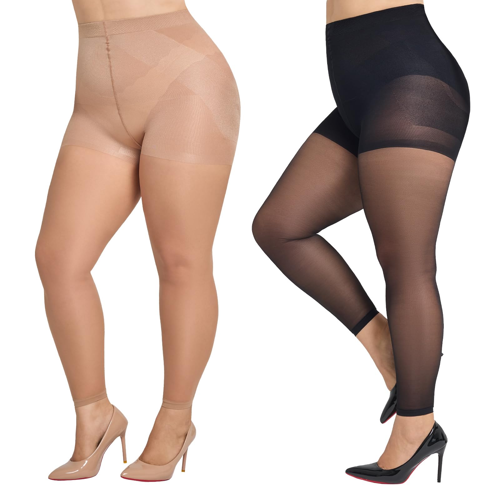 Manzi Women's 1Black 1Natural 2 Pairs Plus Size Footless Tights For 30 Denier Tummy Control Dance Pantyhose Black Natural Xxxl-Xxxxl