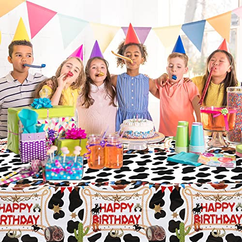 3 Pieces Western Cowboy Birthday Tablecloth Decorations 54 X 108 Inch Rectangle Table Runner Happy Birthday Plastic Table Cover Farm Cow Printed Table Cloths For Western Cowboy Themed Party Supplies #TOP1