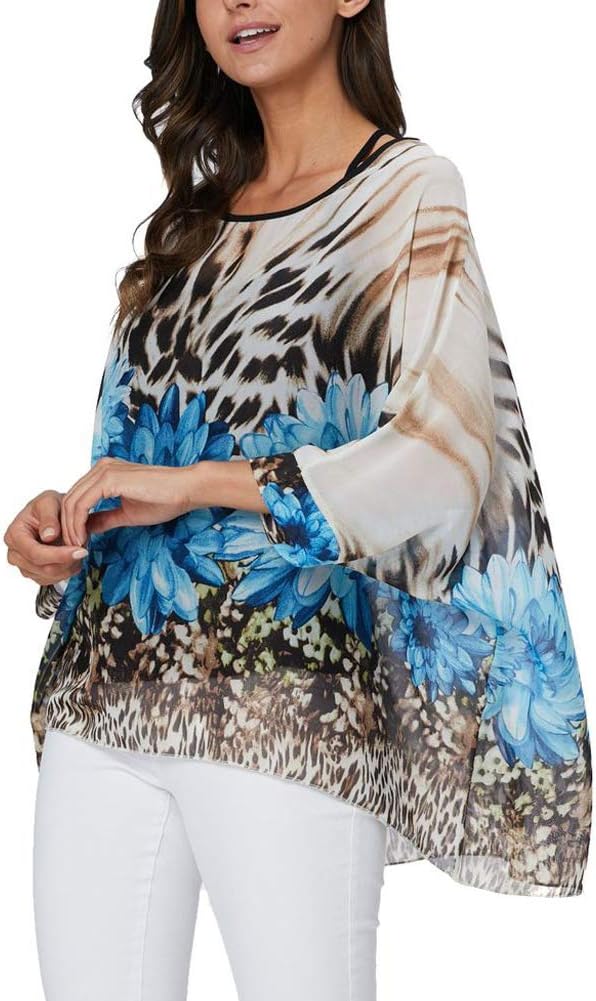 Ckikiou Plus Size Batwing Flowy Semi Sheer Chiffon Blouse Tunic for Women Summer Floral Print Boho Beach Cover ups - Image 8