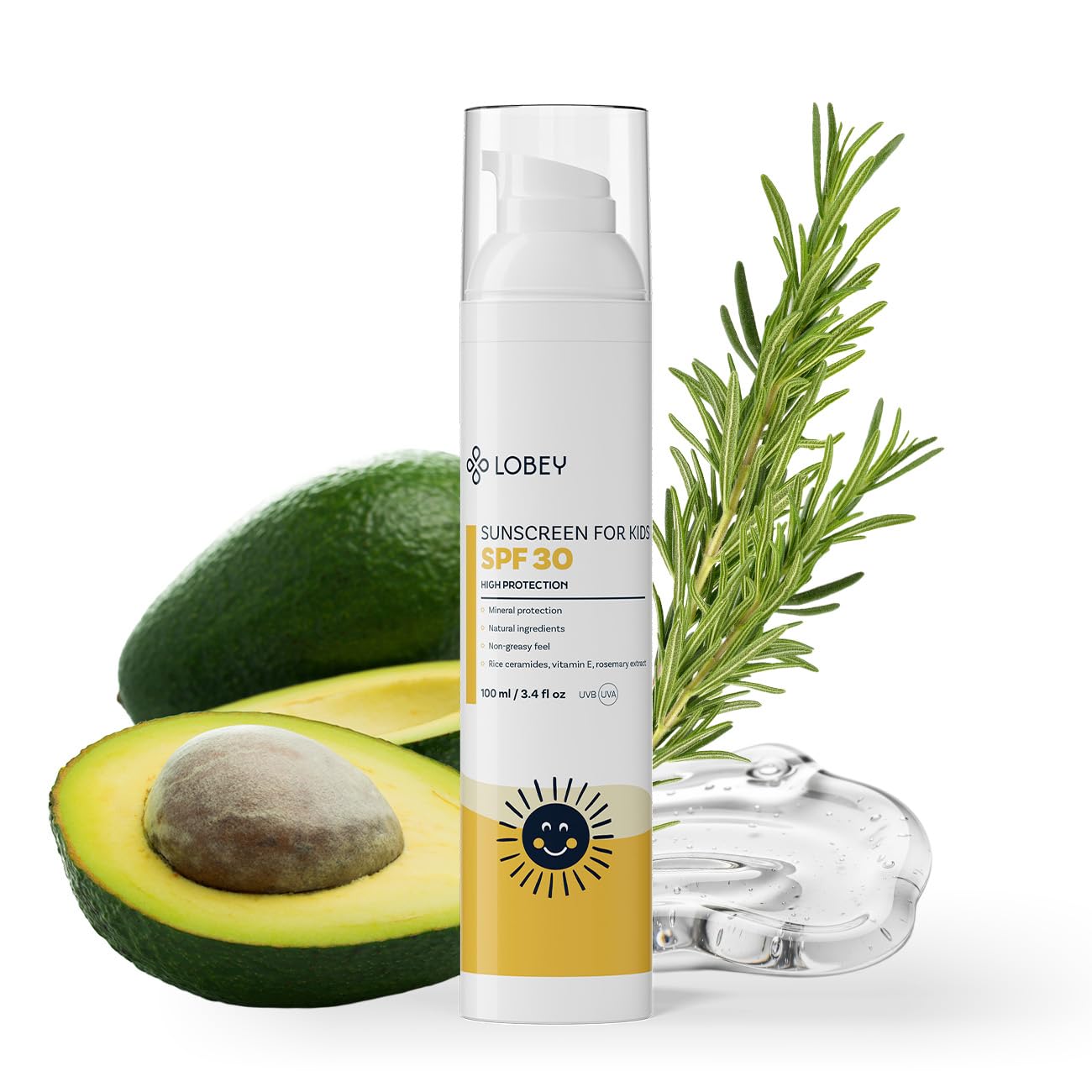 Lobey Children's Mineral Sun Cream SPF 30 - Gentle Sun Protection from 3 Years Vegan Waterproof Fragrance-Free Protects Sensitive Children's Skin from Sunburn & Redness 100 ml