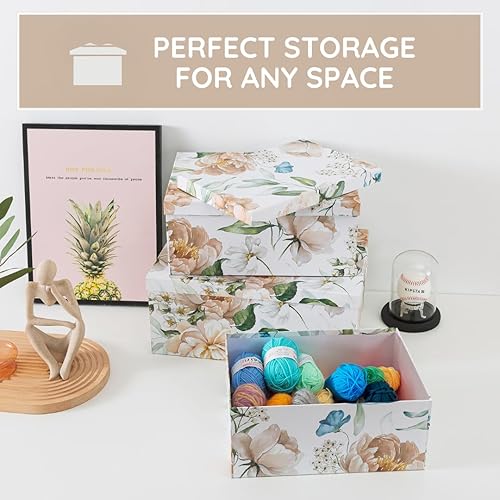 Miniatura 5 de Soul & Lane Cajas de almacenamiento de cartón decorativas con tapas para decoración y organización del hogar, juego de 3 cajas grandes de recuerdo