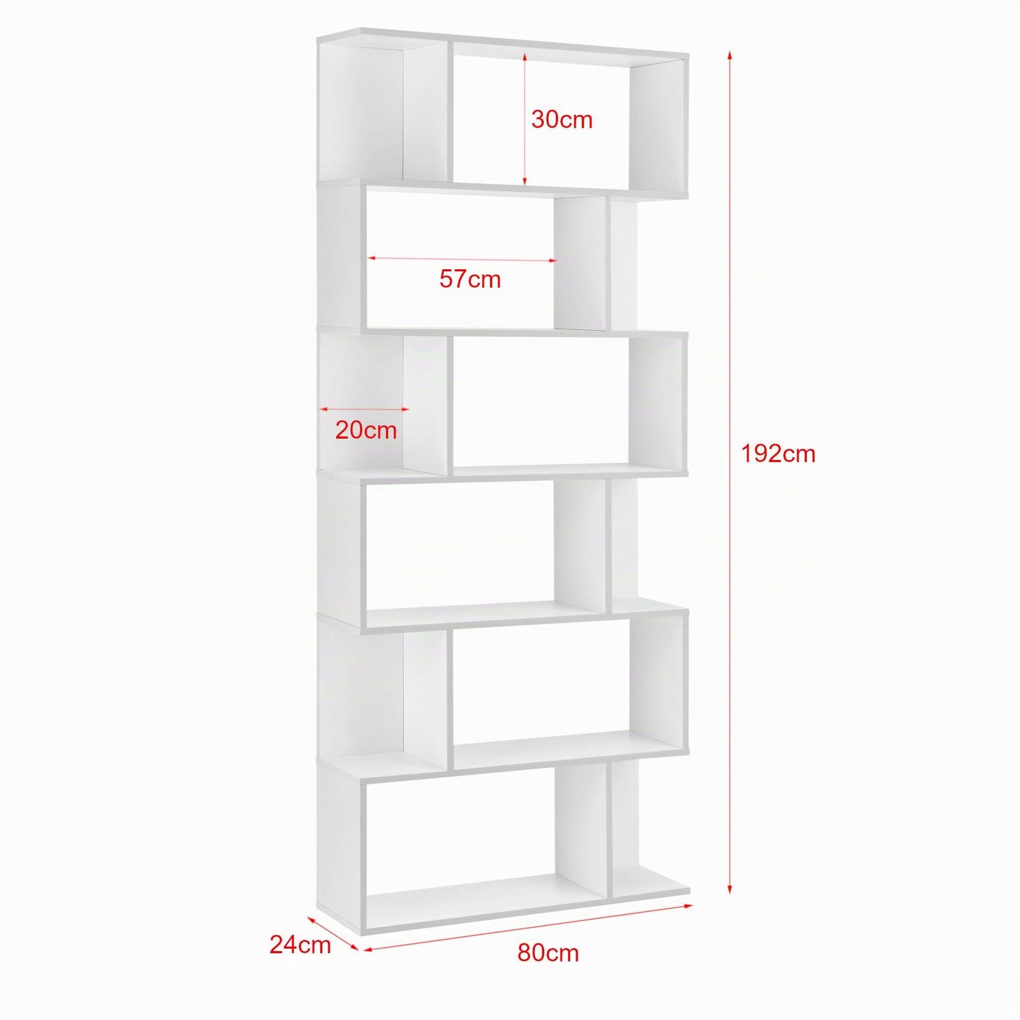 [en.casa] Libreria Alta Scaffale da Terra con 6 Scomparti Aperti Mobile Espositore per Casa Ufficio Negozio 192 x 80 x 24 cm Bianco