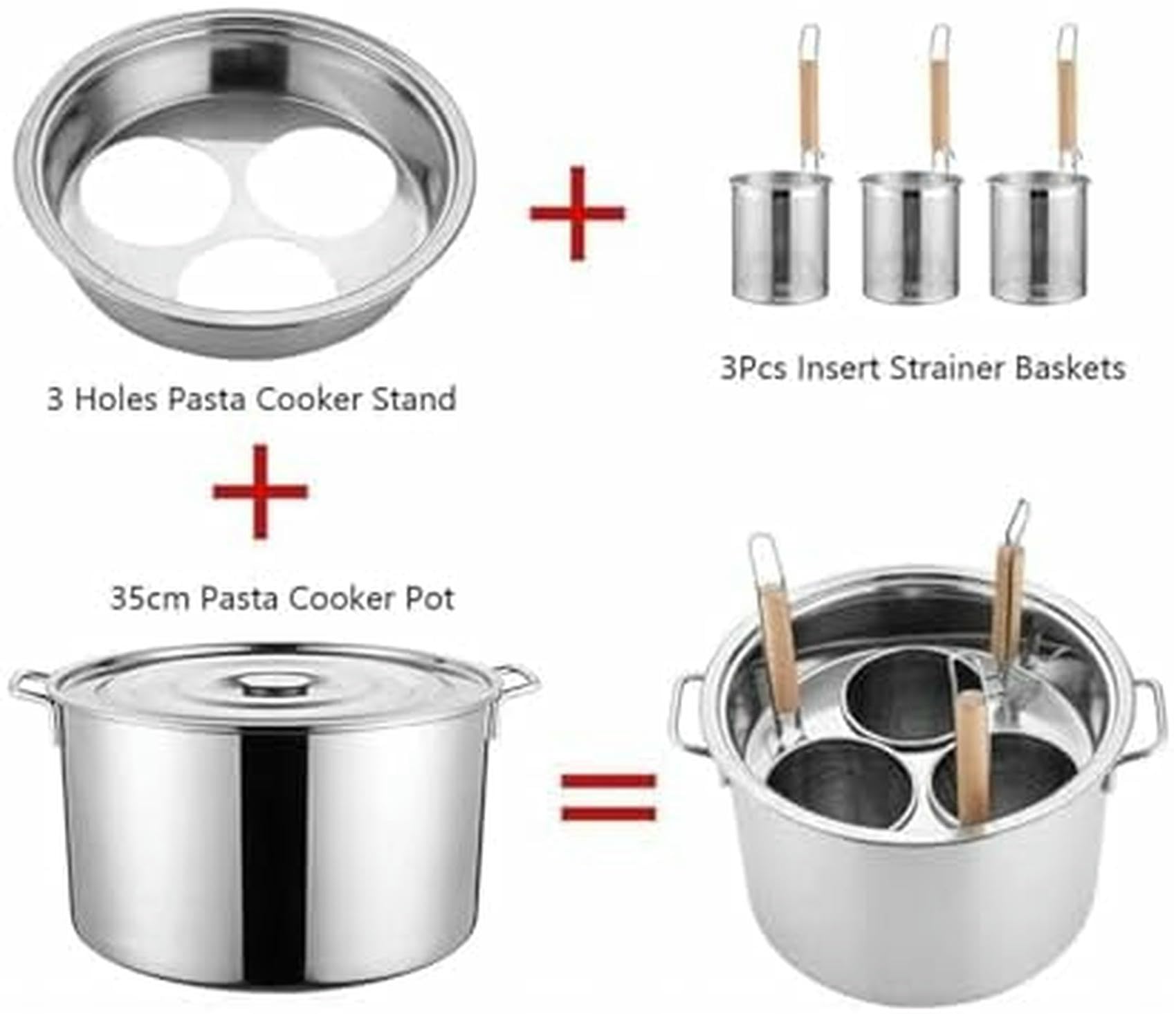 Pentola per zuppa Multifunzionale con colino, utensile per Cucinare la Pasta con cestelli per colino, cuocipasta in Acciaio Inox con 3 Fori per colino, pentola per brodo per Pasta, Gnocchi~/
