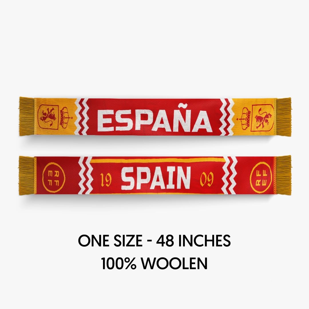 TACKLE FROM BEHIND Spain Knitted Football Scarf, 100% Wool, 48" x 7", Soft and Warm, with Hanger, Gift for Football Fans 3