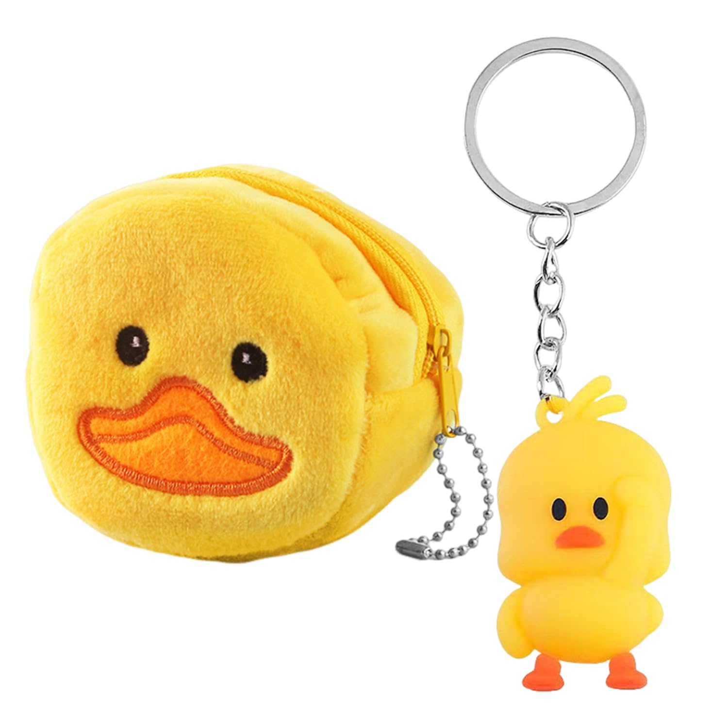 1 x portmonetka z kaczką i 1 zawieszką, uroczy portfel, pluszowy portfel w kształcie kreskówki, mini etui dla dzieci, Żółty, Taglia Unica, Nowoczesny