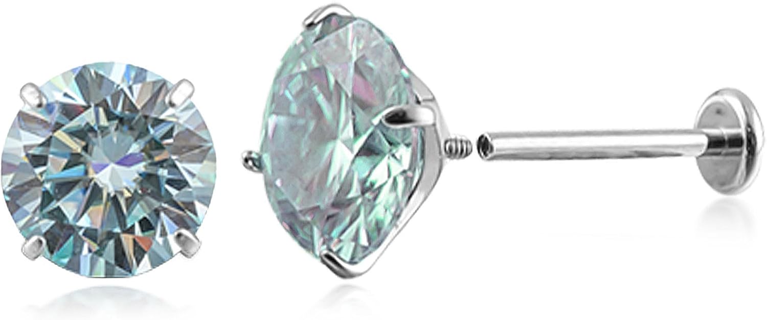 WIC F136 Titanium Alloy Moissanite Earrings, Hypoallergenic earrings,D-color VVS1,spiral Piercing Jewelry for Women Men