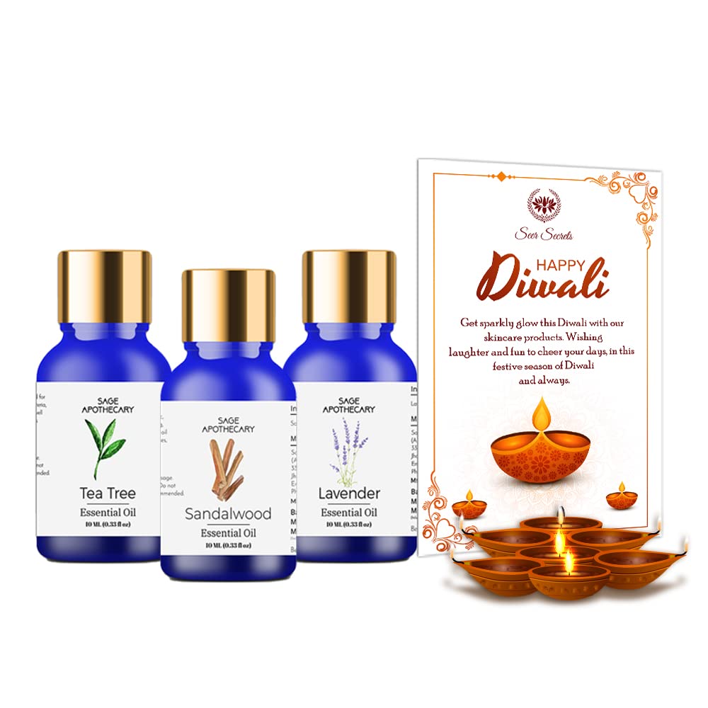 Sage Apothecary Essential Oil Tea Tree, Sandalwood & Lavender for Gift Hamper Pack For Family, Friends & Employees with | Essential Oil Combo 3 in 1 pack