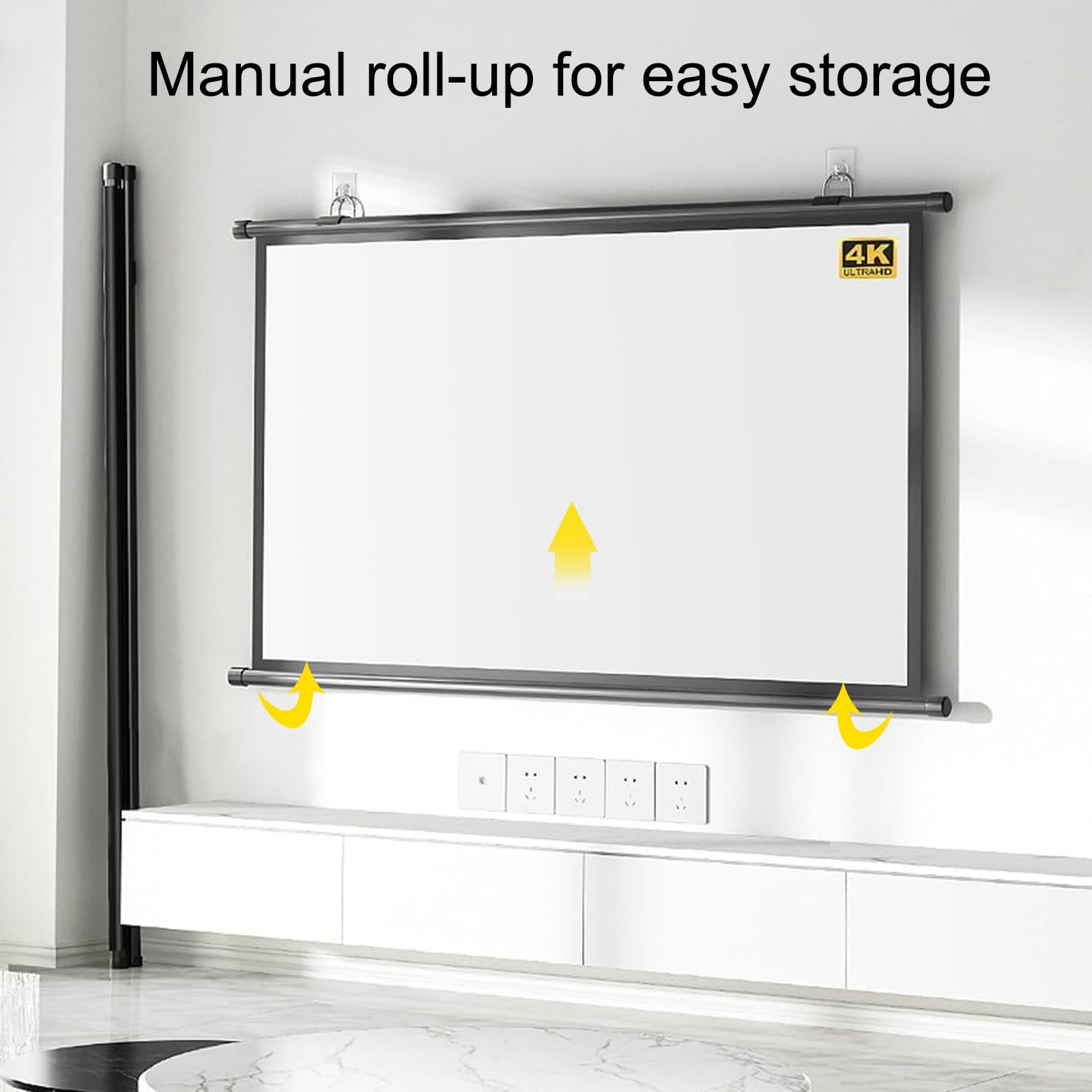 Pantalla Manual desplegable para Cine en casa de 60 a 72 Pulgadas, montada en Pared o Techo - Ganancia de 25 para Escuela, Cine en casa, Oficina y Fiestas
