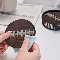 Vista 6 de 6 posavasos de cuero con temática de fútbol americano para bebidas con soporte, juegos de posavasos para mesa de bebidas, para sala de estar