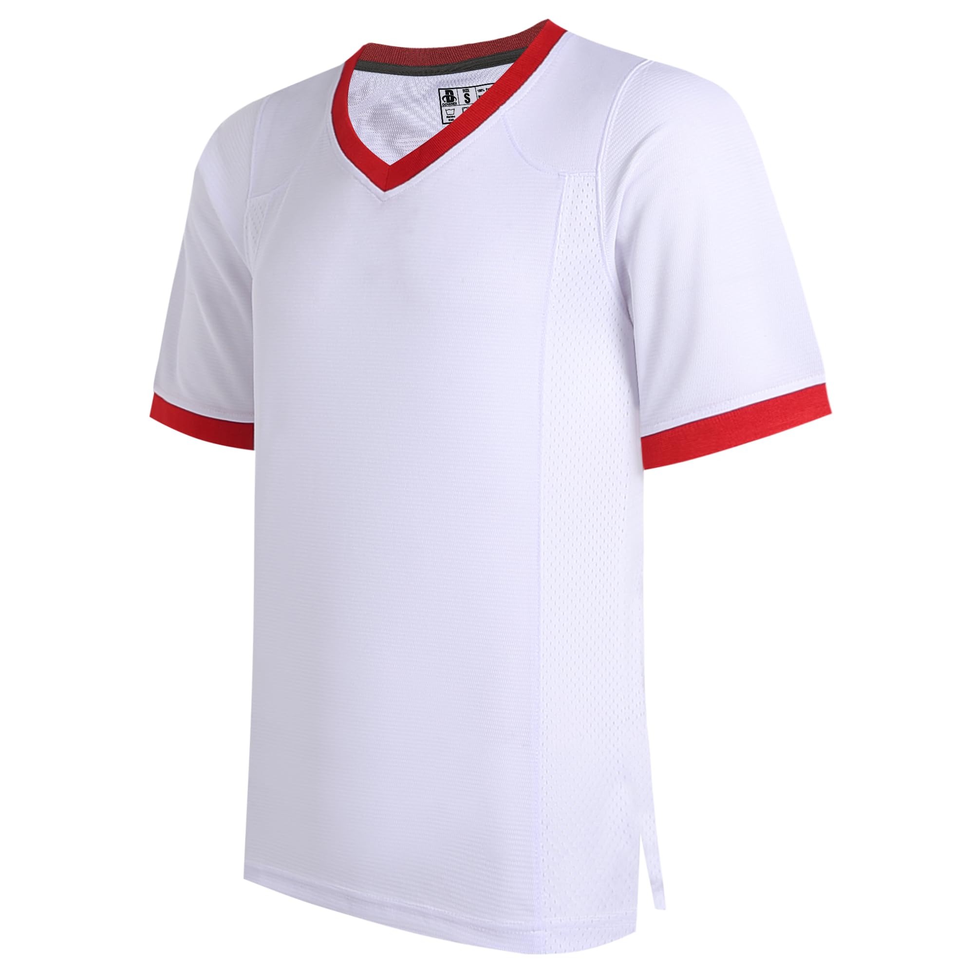 DEHANER Blank Football Jerseys for Men Unisex Workout Fitness Shirts Sports Uniform Casual Outfits, Red Neck-white Jersey, XXL