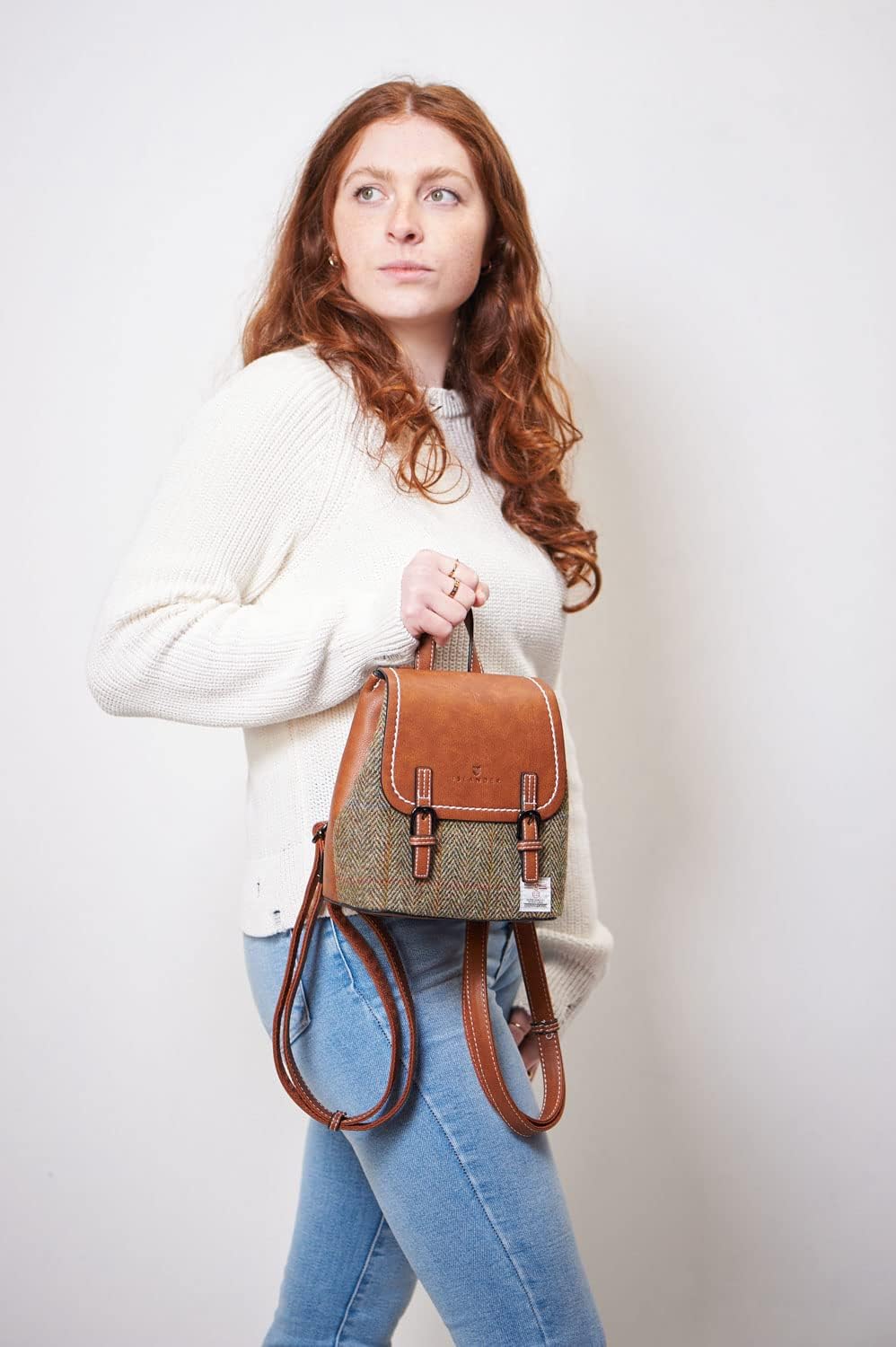 Harris tweed The Mini Jura Backpack, Chestnut Herringbone, Mini