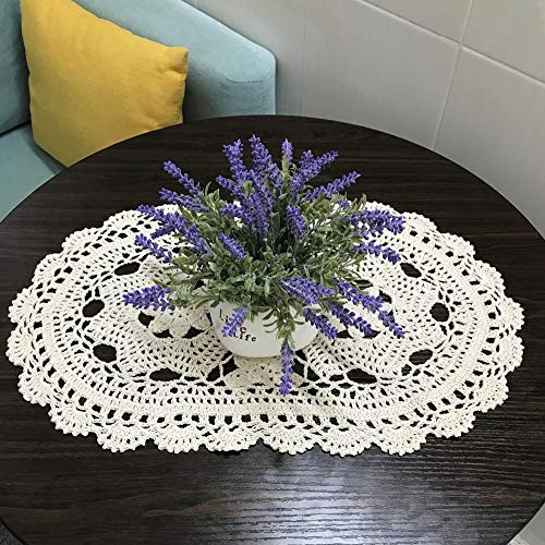 Hetao 11X19 Inch 100% Cotton Handmade Lace Crochet Oval Table Mats Placemats Doily Doilies-2Pc Beige #TOP3