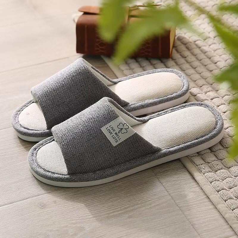 Women Men Breathable Cotton Linen Bathroom Slippers for Indoor Walking2