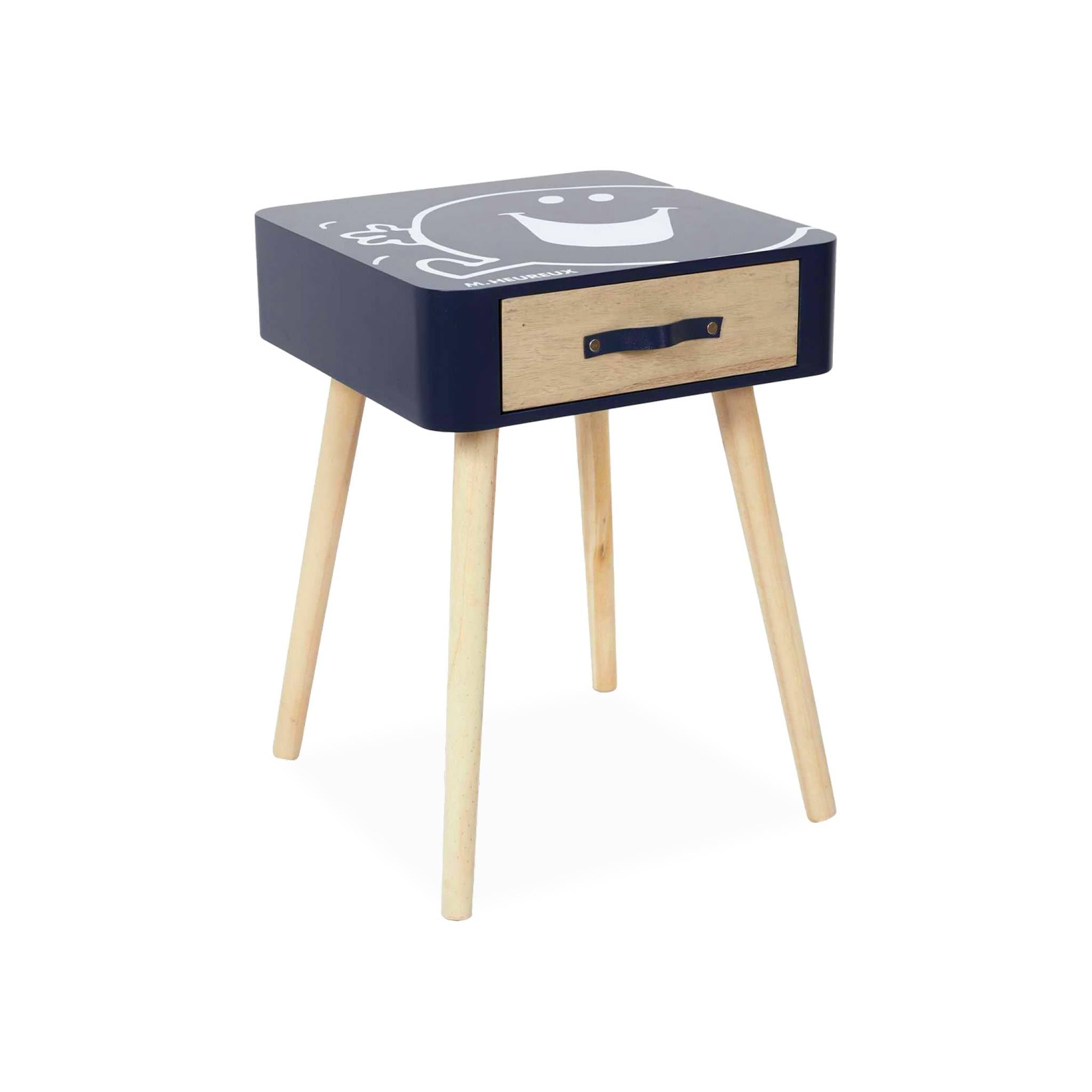 sweeek - Table de Chevet Enfant Collection Monsieur/Madame. Monsieur Heureux. Bleu Marine