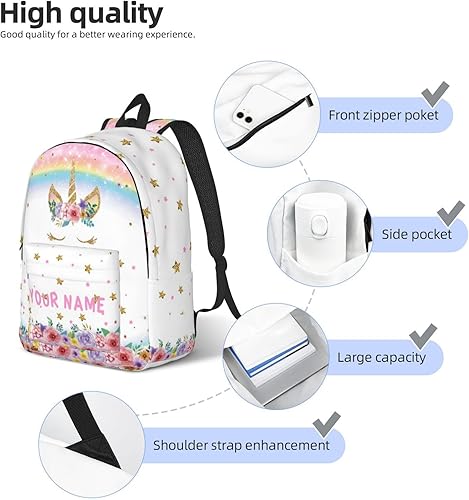 Miniatura 5 de Mochila personalizada para niñas y niños, mochilas personalizadas con nombre para niños, mochila escolar personalizada para viajes, Unicornio -2,