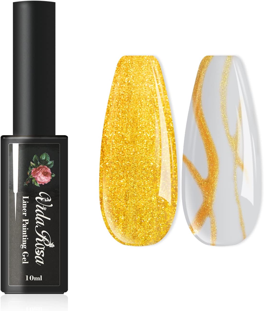 VidaRosa Gel Nail Liner Polish Pen UV LED Painting Gel Polish Set for 3D Nail Art DIY Nail Design Pull Line Pen Nail Drawing, Nail Painting Polish for Manicure Salon, 10ML, Metallic Gold