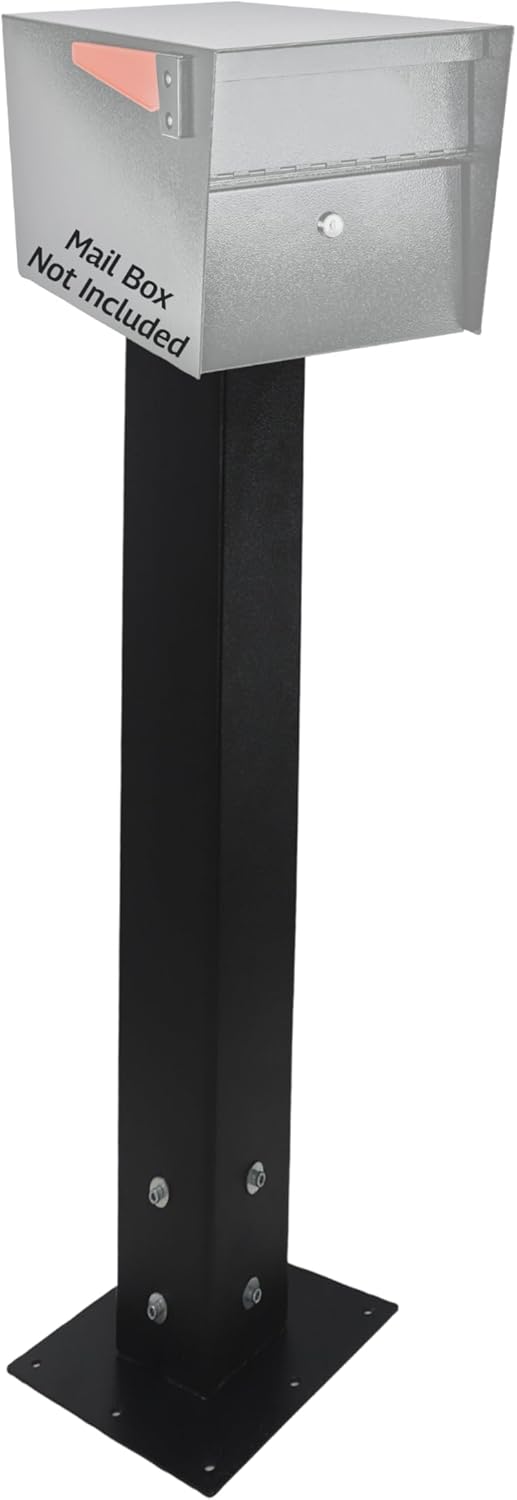 FEBTECH- 27 x 4 x 4 Inch Mailbox Post and Base Combo - Heavy Duty Powder Coated Carbon Steel Mail Box Post with Base for Outside Sidewalks, Curbside - DIY Mailbox Post Kit