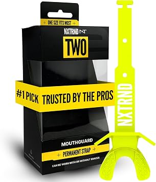 Nxtrnd Two Football Mouth Guard, Permanent Strap, Fits Adult & Youth Neon Yellow