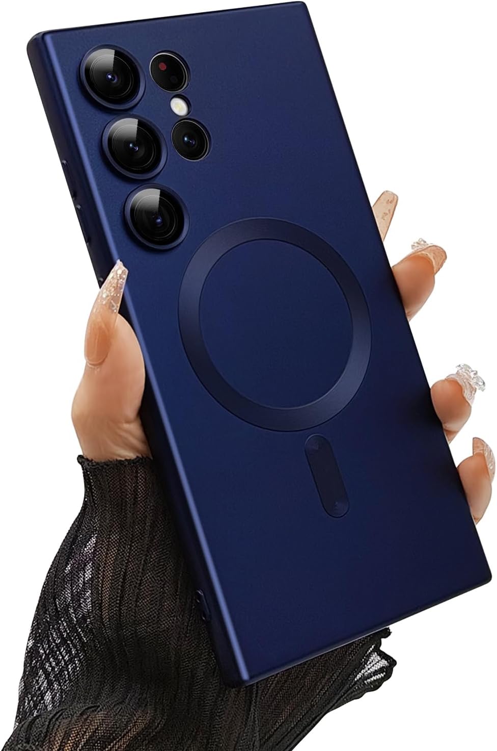 ankofave Magnetic for Samsung Galaxy S22 Ultra Phone Case for Women/Men, Matte Luxury Soft Metallic Luster Design with Camera Lens Protector, Shockproof Anti-Scratch Phone Case 6.8"-Dark Blue