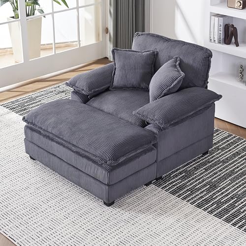 Aoowow Upholstered Chaise Lounge with Ottoman, Grey
