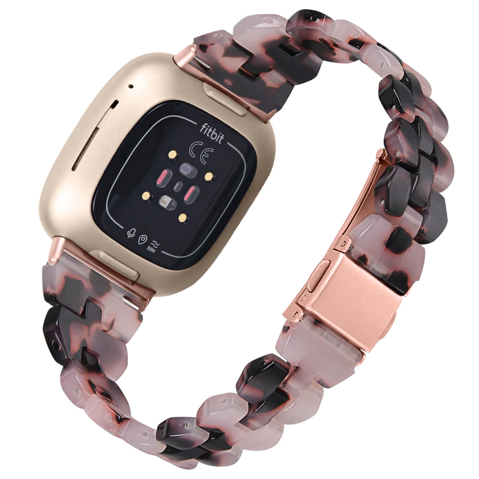 AISPORTS Compatible for Fitbit Versa 4/Sense 2 Strap Resin for Women, Slim Lightweight Resin Adjustable Sport Wristband Metal Buckle Bracelet Replacement Band for Fitbit Versa 4/Sense 2