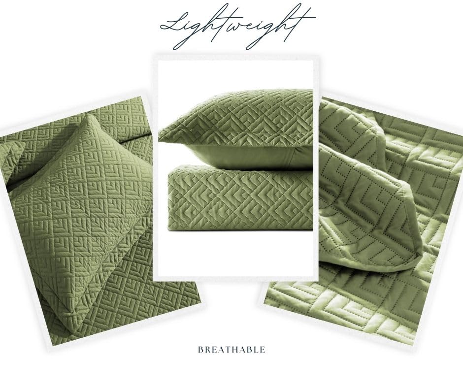 Image of VAS COLLECTIONS 100% Cotton Ultrasonic Quilted King Bedspread Set, 280 TC Soft Lightweight Stitch-Free Coverlet, 90x100 Inches, with 2 Pillow Covers (Green)