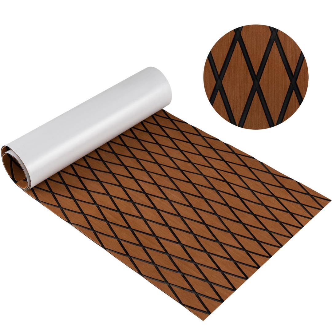 SPOTRAVEL 190x70cm/240x90cm Boat Flooring EVA Foam, Self-Adhesive Flooring Deck Mat, Portable Anti-skid Boat Carpet for Motorboat RV Yacht Kayak Swimming Pool (Diamond Pattern, Brown, 190 x 70cm)