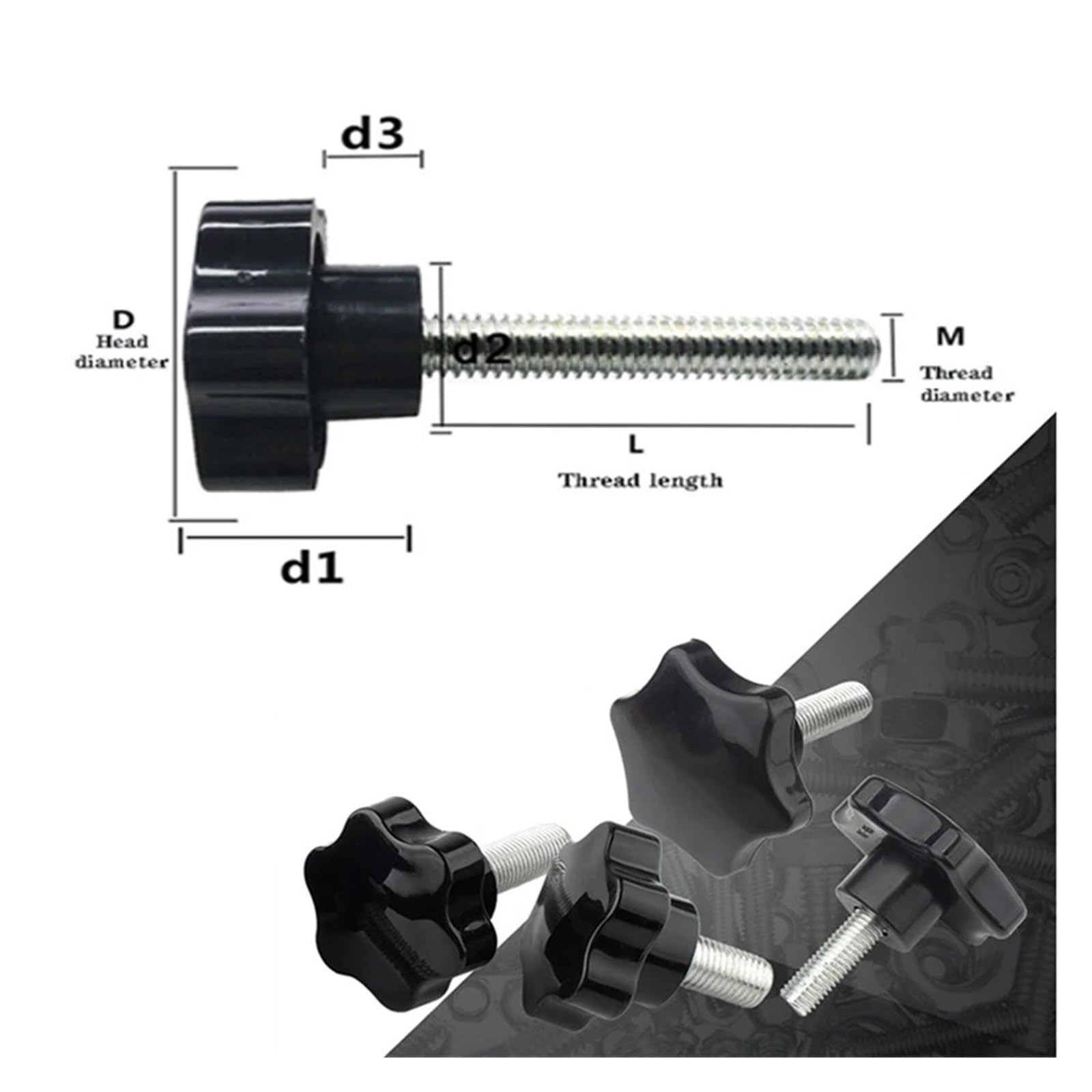 5/10PCS Gwint w kształcie gwiazdy Uchwyt zaciskowy Śruba bakelitowa Pokrętło ręczne Śruba dociskowa Sprzęt przemysłowy Plastik Stal M5 M6 M8(10PCS,M6x10 D25)