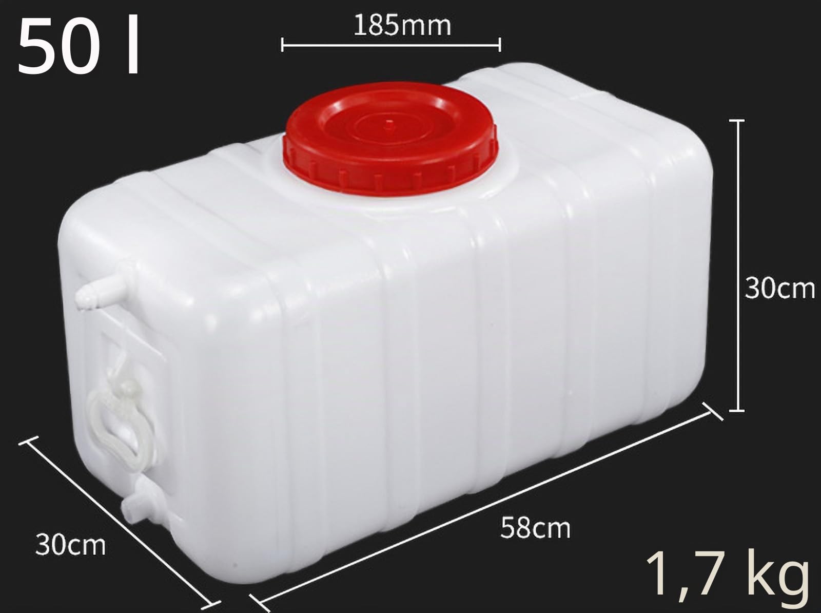 Blanche Reservoir Eau De Grande Capacité 25L/30L/50L/75L/100L/200L Réservoir d'eau Horizontal épaissi Seau en Plastique De Qualité Alimentaire avec Couvercle Et Valve(Size:50L)