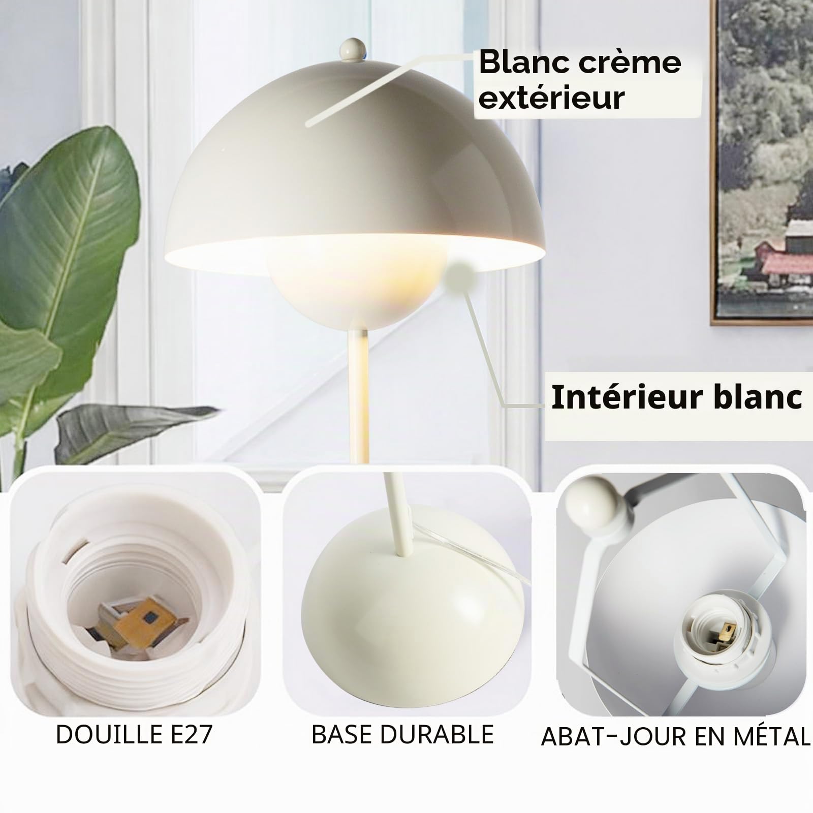 Alpinaluz Lampadaire Moderne avec Double Abat-Jour Métallique Ø30 cm, Design Minimaliste en Blanc Crème, Hauteur 164 cm, Base Stable avec Interrupteur au Pied - Parfait pour Salon et Lecture