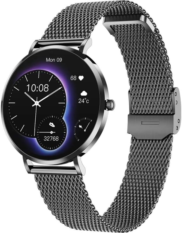 SWZEC Pirewaire Amory 5 Mini Smartwatch with black mesh strap