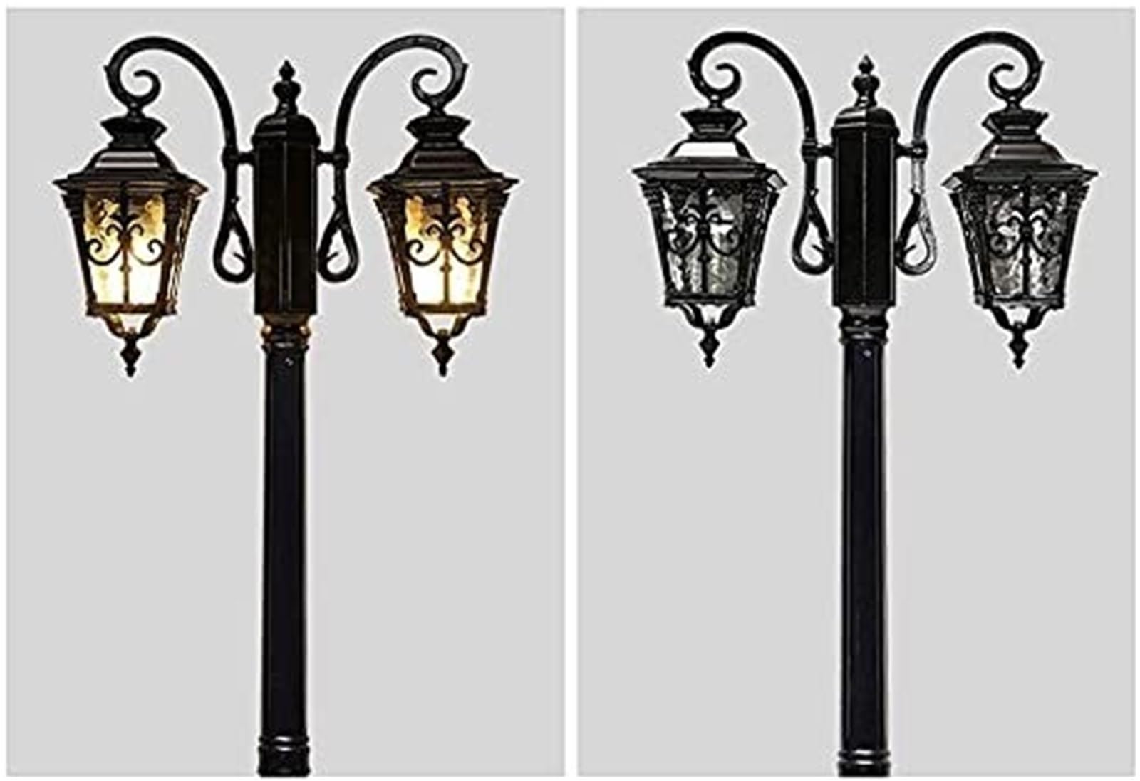 Lampy Solarne Na Słupku, Zewnętrzne Lampy Ogrodowe, 2-Punktowe, Wiktoriańskie, Zewnętrzne, Vintage, Uliczne, Amerykańskie, Wille Mieszkalne, Krajobraz, Zewnętrzny, W,Black