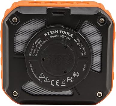 Klein Tools AEPJS1 Bluetooth Speaker, Wireless Portable Jobsite Speaker Plays Audio and Answers Calls Hands Free, IPX5, Worksite Ready