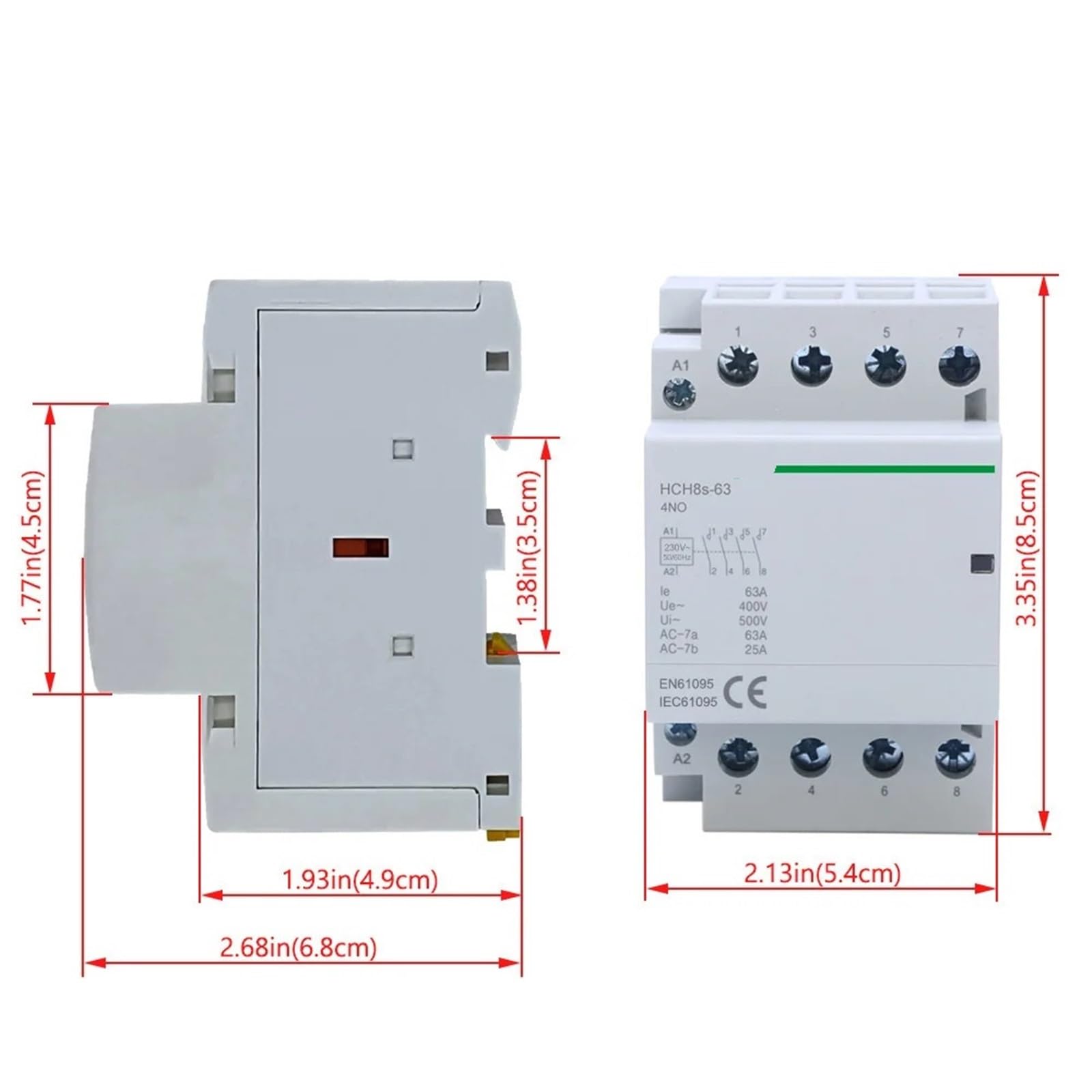 Stycznik modułowy HCH8s-63 50 Hz 60 Hz 4P 63 A 4 NO 4 NC 2 NC 220 V 110 V 24 V DC Automatyczny do użytku domowego 1 szt. (4P 63A 2NO2NC AC230V)