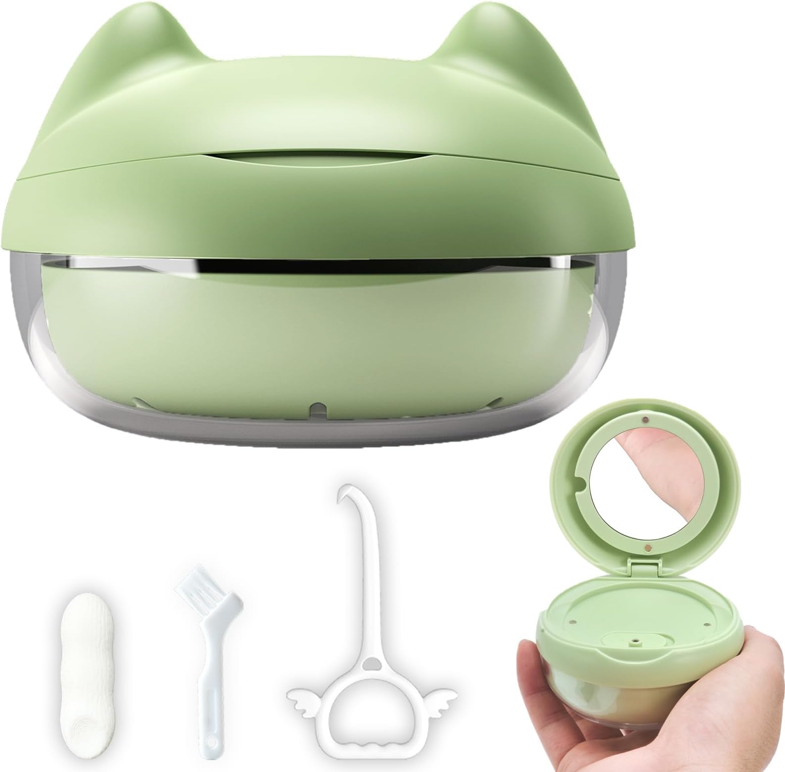 Retainer Case for Cleaning,No-Leak Mouth Guard Cute Retainer Case with Retainer Removal Tool and Brush (Green Cat)