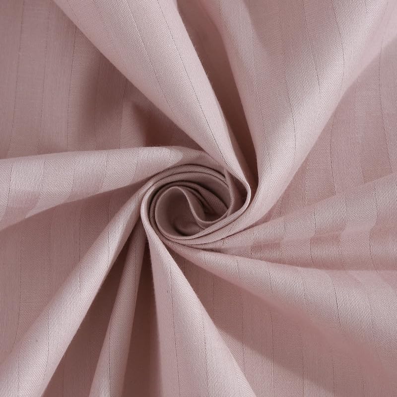 Image of NAKSH Elastic Fitted Bedsheets King Size 78 x 72 Inch, 210 TC Stripes Pure Cotton, Cameo Rose | 1 King Size Bedsheet with Elastic Fitted and 2 Pillow Covers