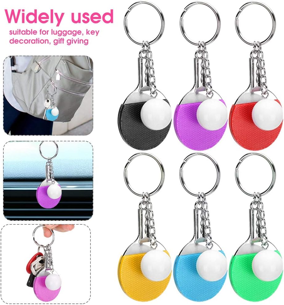 24Pcs Table Tennis Keyring Cute Mini Ball Design Pendant Key Chain Key Rings with Racket and Ball for Sport Lovers Fans Carnival Prizes