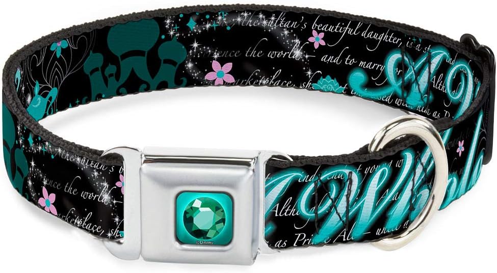 Buckle-Down Seatbelt Buckle Dog Collar - Aladdin A WHOLE NEW WORLD/Story Script - 1" Wide - Fits 9-15" Neck - Small, Multicolor