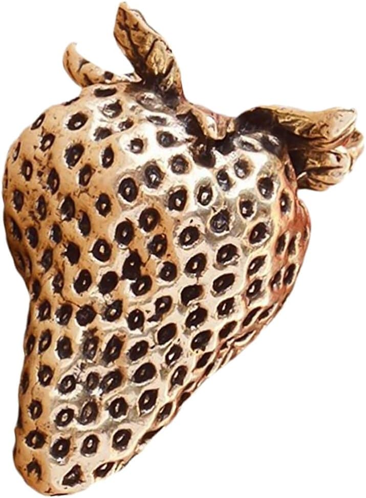Luxshiny Brass Strawberry Figurine: Vintage Fruit Statue Tabletop Paperweight Desktop Ornament for Home Office Decor