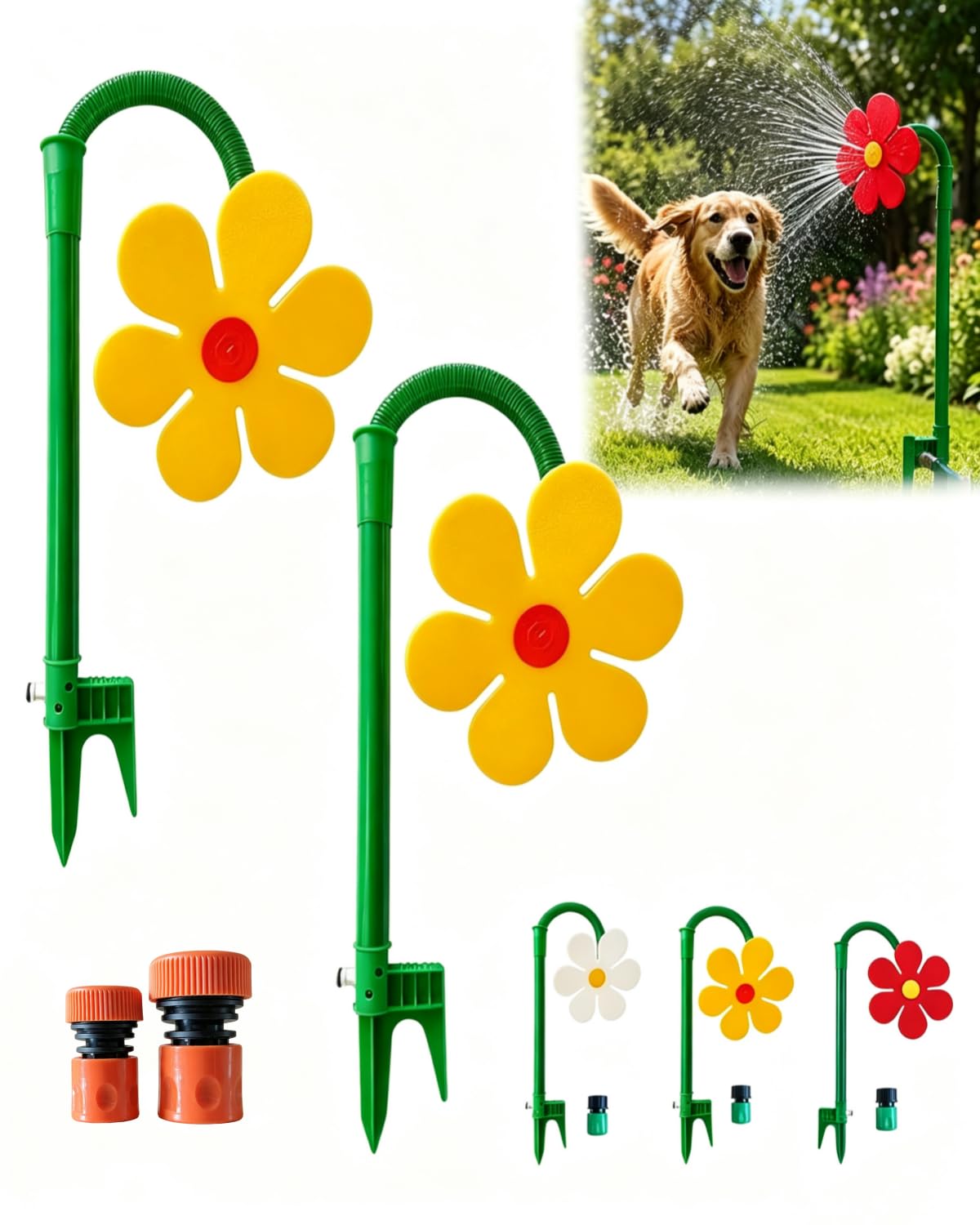 Irrigatore D'Acqua Gioco Girasole, Irrigatore Specifico Cani, Testina Rotante 360 Gradi Forma Fiore, Perfetta Irrigare Giardini Cortili Rinfrescare L'Ambiente Durante L'Estate (2pcs*Giallo)