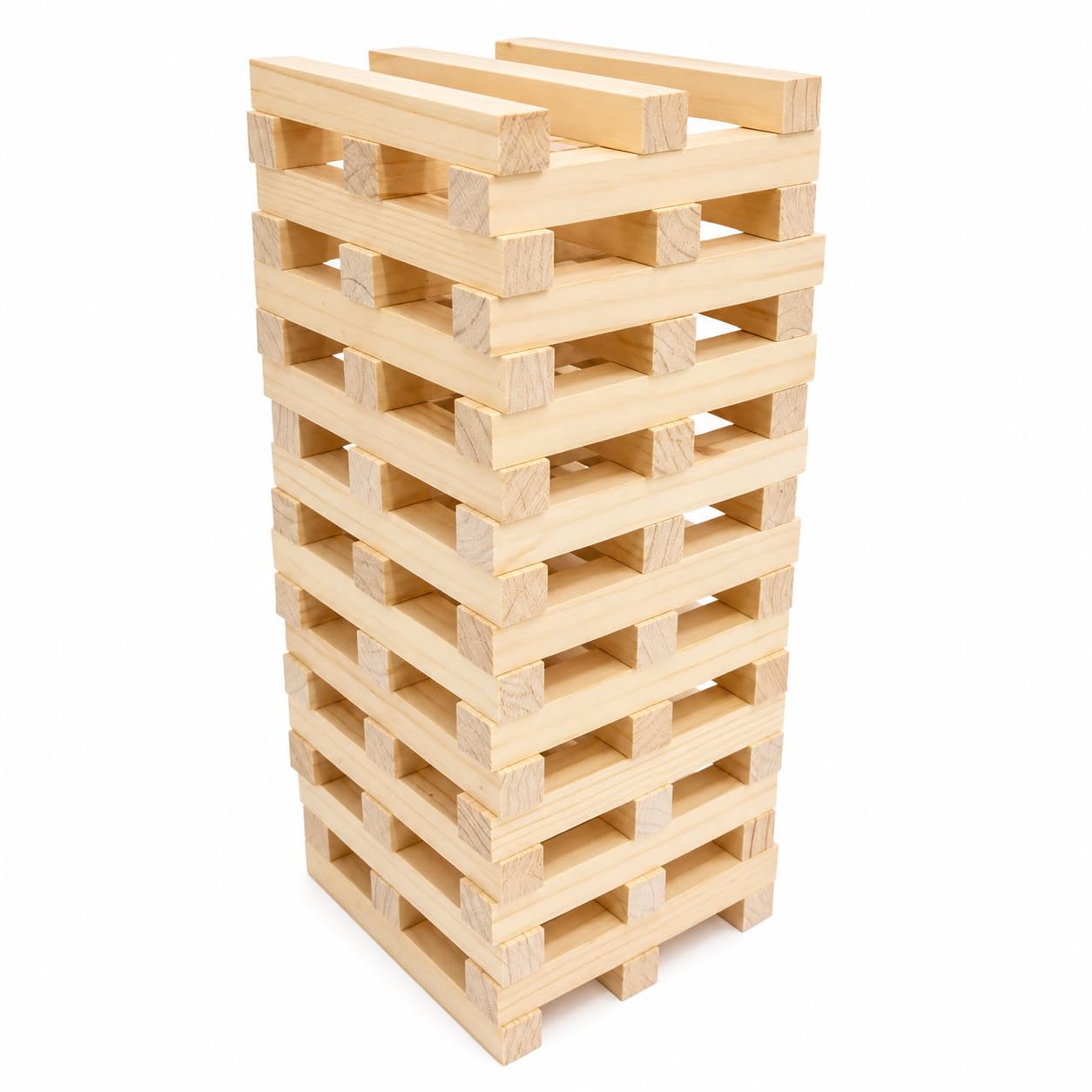 Greenfields Wooden Block Stacking Game 60pcs Tower Set, Garden & Indoor Family Game, Large Wooden Blocks 50cm Tower Height, Fun Balance Game for Kids & Adults