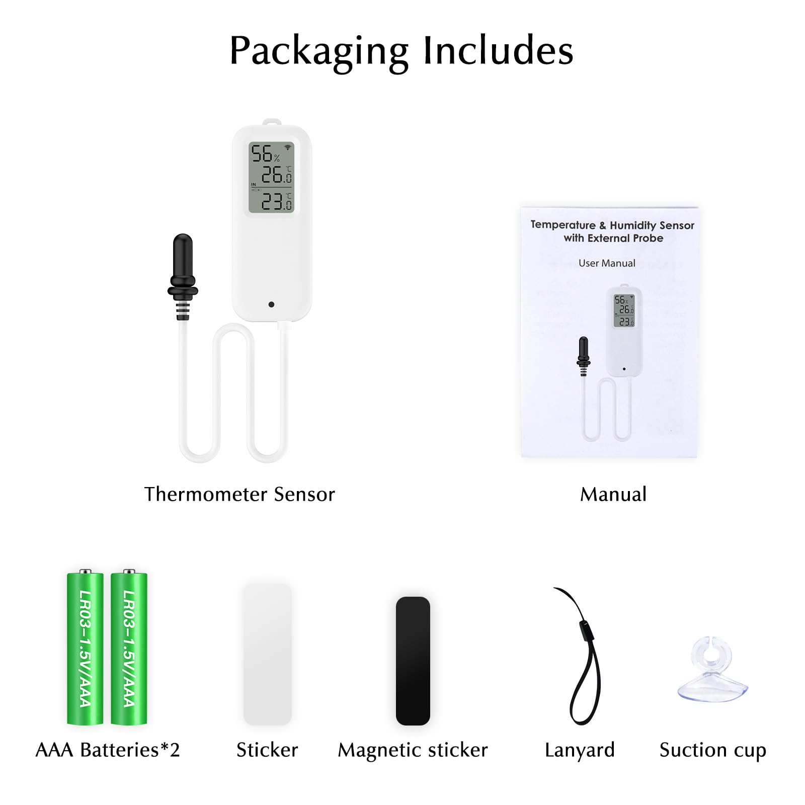Sensore Temperatura Wifi, Igrometro Digitale Interno ed Esterno con Sonda Esterna, Termometro Frigorifero Meter App Monitor, Baby Room Termometro per Frigorifero, Acquario, 1 Pack con Schermo